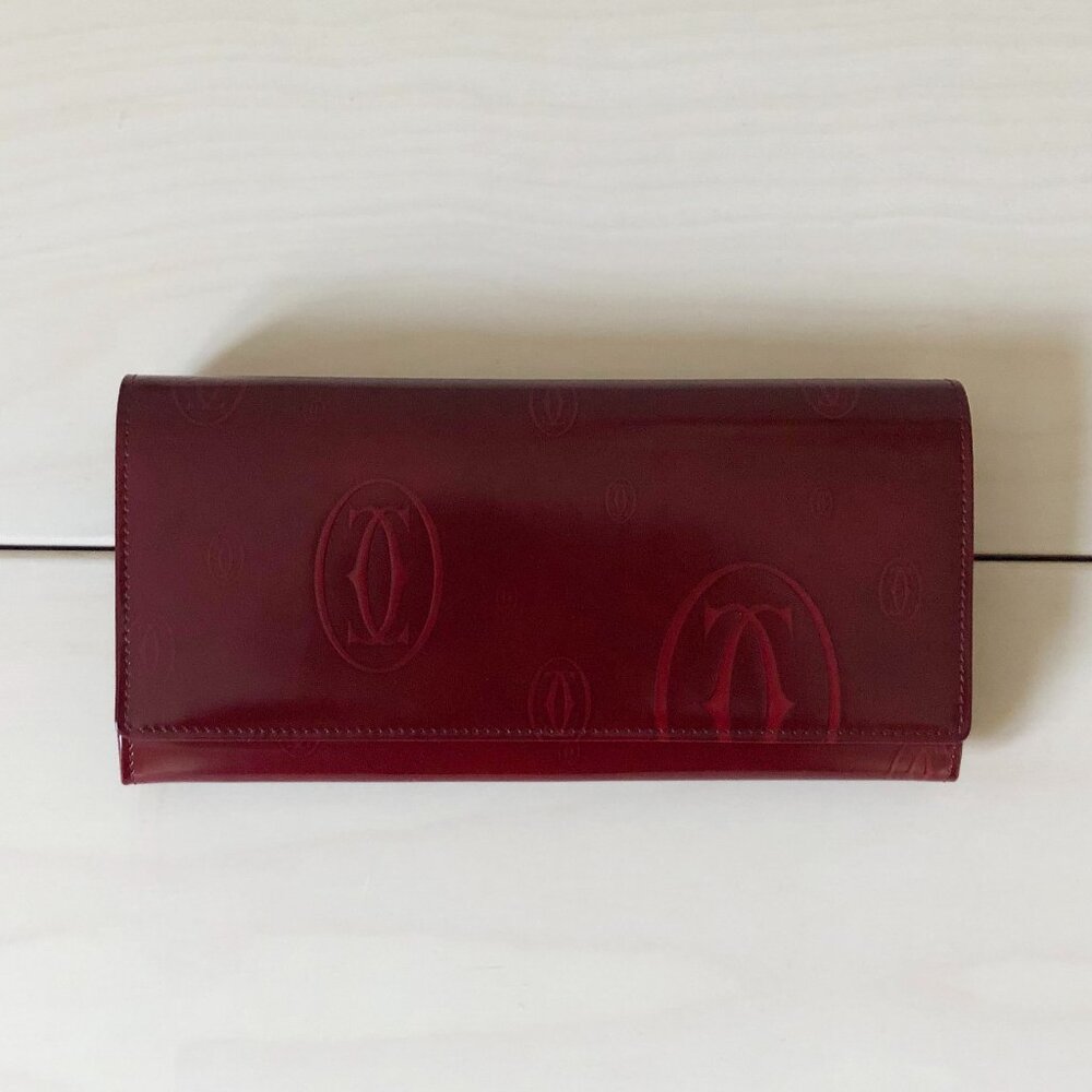 Cartier Dark Red Patent Leather Happy Birthday Continental Wallet
